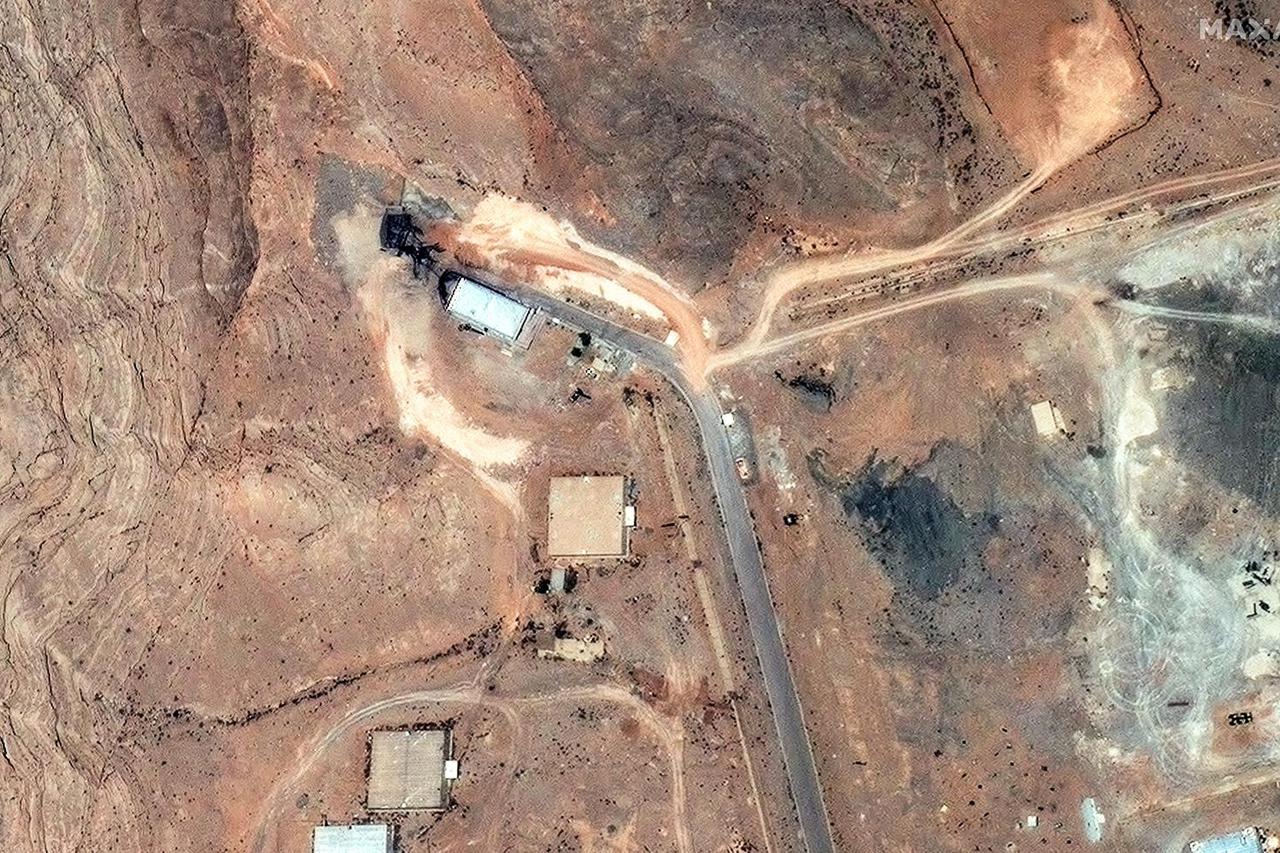 A satellite image shows damage to the tunnel entrances of the Isfahan Nuclear Technology Research Center