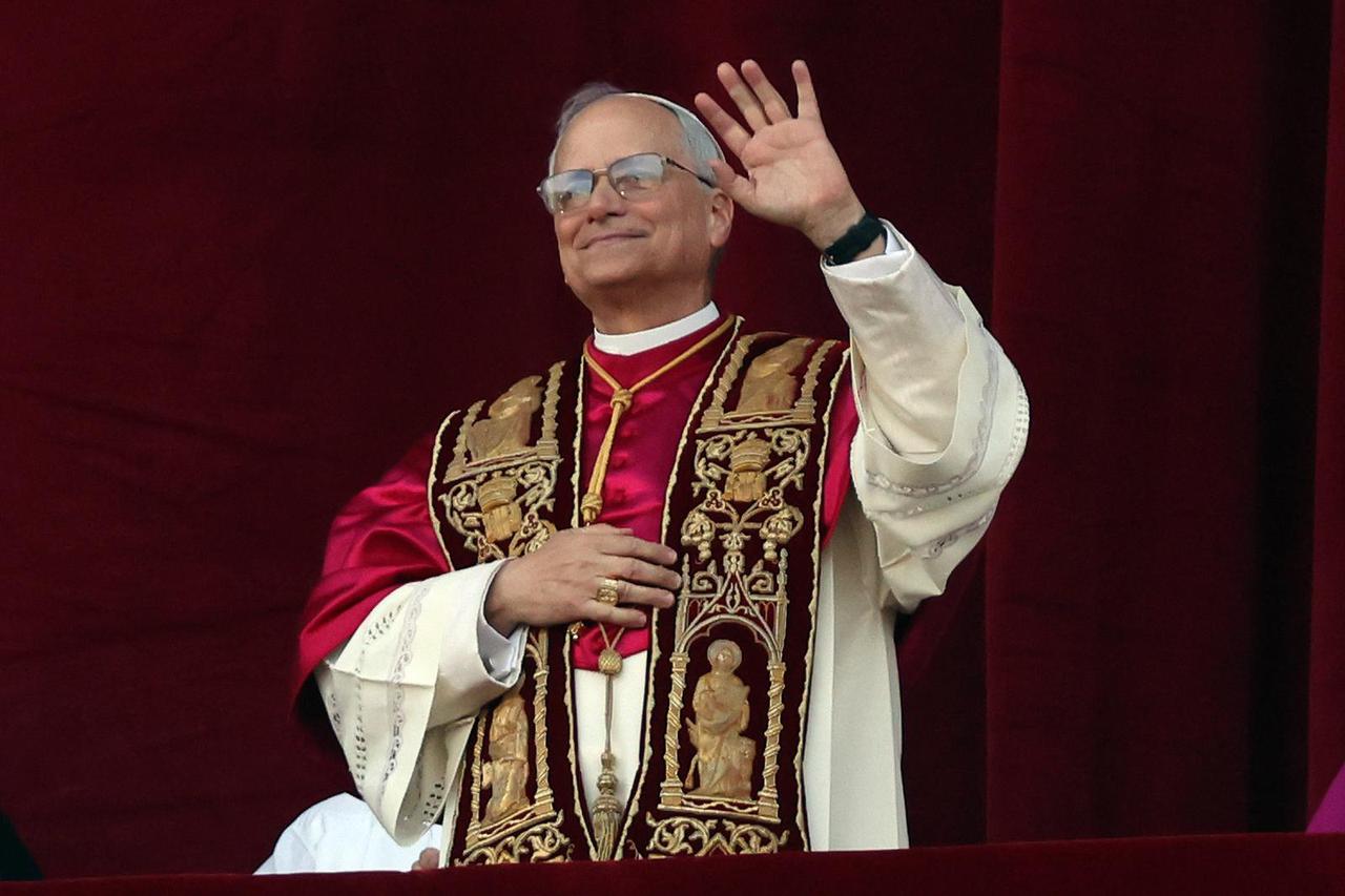 Pope Leo XIV Robert Prevost after the White Smoke at the fifth vote. Second day of the conclave in the Sistine Chapel in the Vatican