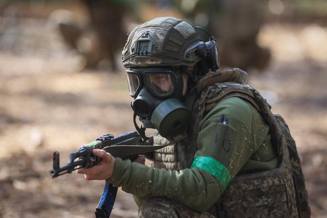 Young recruit of the Ukrainian Armed Forces attends an exercise in Kyiv region