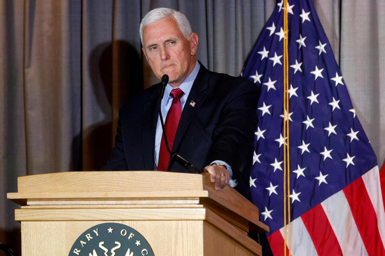 FILE PHOTO: Former U.S. Vice President Pence delivers remarks in Washington