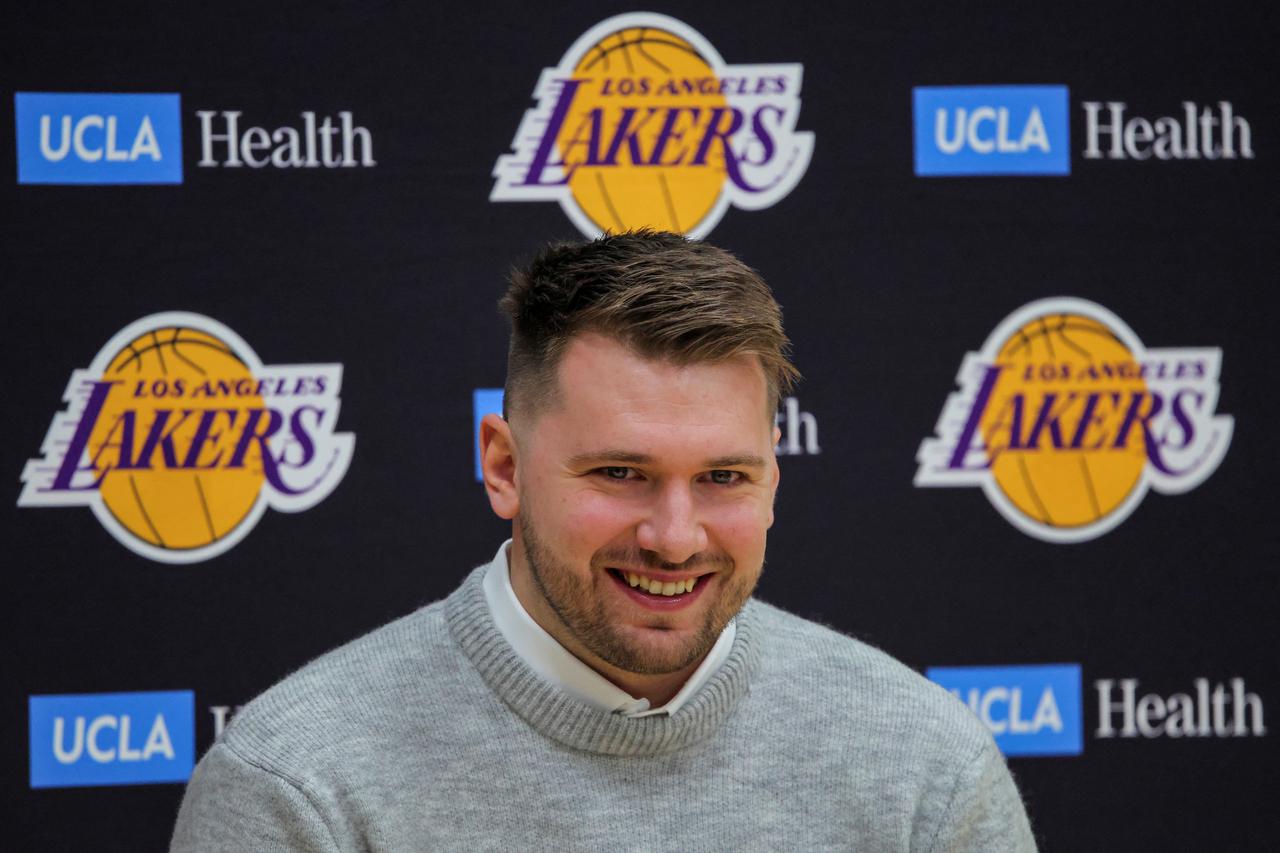 NBA's Doncic attends his first press conference after being traded to Los Angeles Lakers